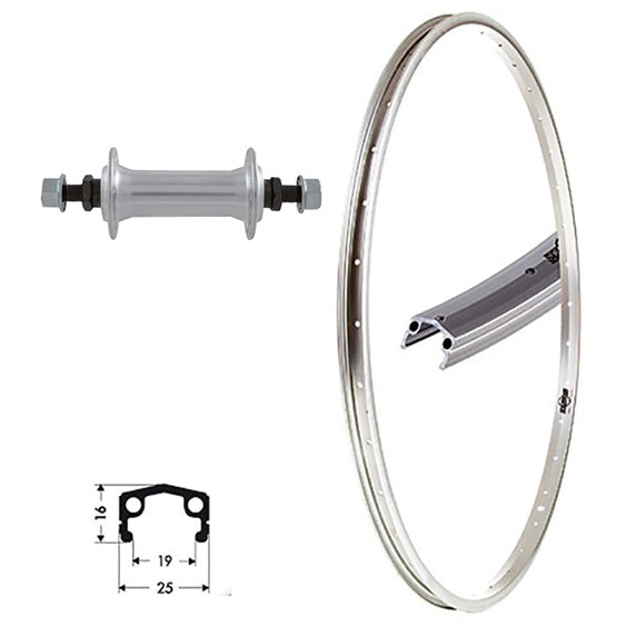 Vorderrad 28 Zoll Alu Dachprofil mit Vollachse, 19-622, Niro, silber