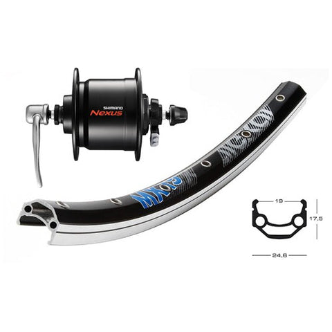 Vorderrad 28 Zoll Alu EXAL MX19, mit Nabendynamo Shimano, Hohlachse, schwarz