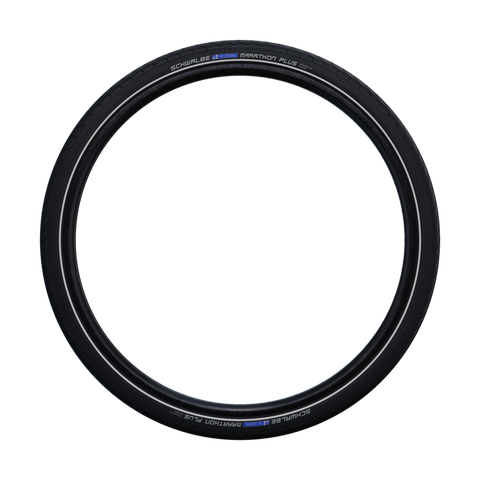 Fahrradreifen Schwalbe Marathon Plus, schwarz mit Reflexstreifen, Ansicht von der Seite