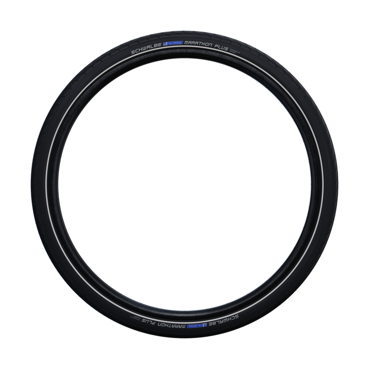 Fahrradreifen Schwalbe Marathon Plus, schwarz mit Reflexstreifen, Ansicht von der Seite