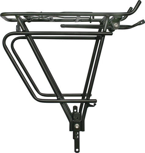Schwarzer Standwell CA-328 Hinterrad-Gepäckträger aus Alurohr mit V-Streben und Federklappe