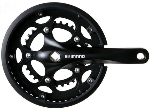 Kurbelgarnitur 2-fach Shimano "FC-RS200", 34/50 Zähne, mit Kettenschutz, schwarz
