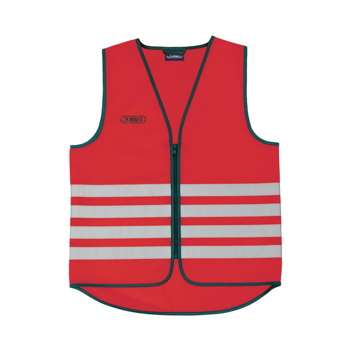 Reflex-Warnweste ABUS Lumino Day Vest in fluoreszierendem Rot, Vorderansicht mit Reflexstreifen