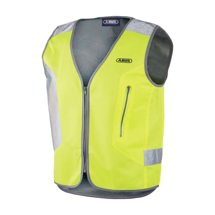 Reflex-Warnweste ABUS Lumino Night Vest in gelb mit eingebautem LED-Rücklicht, Vorderansicht